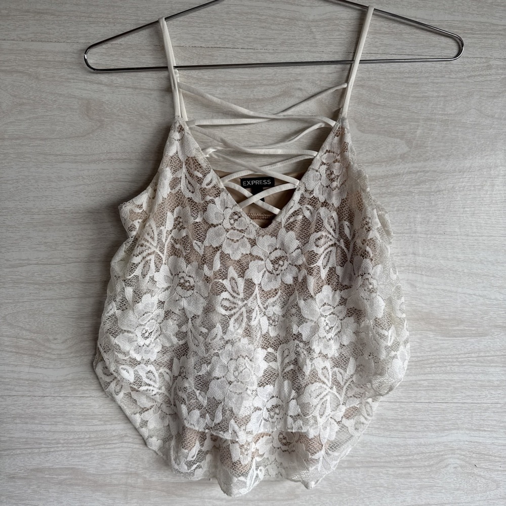 Express Floral Lace Tiered Lace-Up Vneck Cami Criss  Cross Straps XS